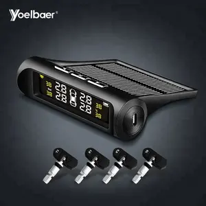 Yoelbaer Smart Auto Tpms Bandenspanningscontrolesysteem Zonne-energie Opladen Digitale Lcd-scherm Auto Alarmsystemen