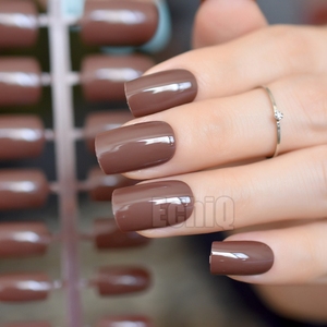 <span class=keywords><strong>Uñas</strong></span> postizas de <span class=keywords><strong>Chocolate</strong></span>, brillantes, cuadradas, largas, de Gel sólido marrón, con adhesivo de pegamento - Product Image 6