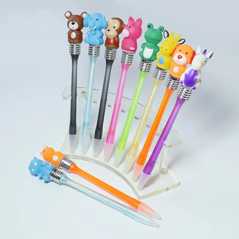 Promotionele logo plastic cartoon dier licht-up bal pen, custom light pen voor kinderen