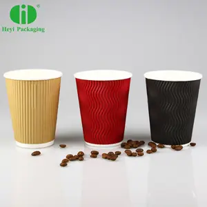 Custom Ripple caffè tazza di carta Logo stampato monouso per uso alimentare carta caffè acqua latte bevande cibo e bevande