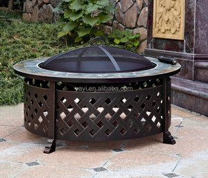 35 Inch Round <strong>Table</strong> <strong>with</strong> Lattice Design Metal Brazier Lattice Wood Burning Heater <strong>Fire</strong> <strong>Pit</strong> Grill - Product Image 2