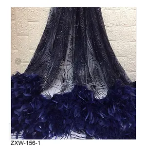 Tessuto romantico elegante e moderno da sposa 3D con piume di pizzo tessuto con paillettes - Product Image 1