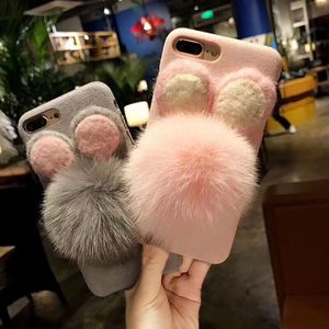2018 nueva fusión del pelo del oído <span class=keywords><strong>de</strong></span> conejo bola tela peluche caso del teléfono celular para el iPhone para Oppo - Product Image 5