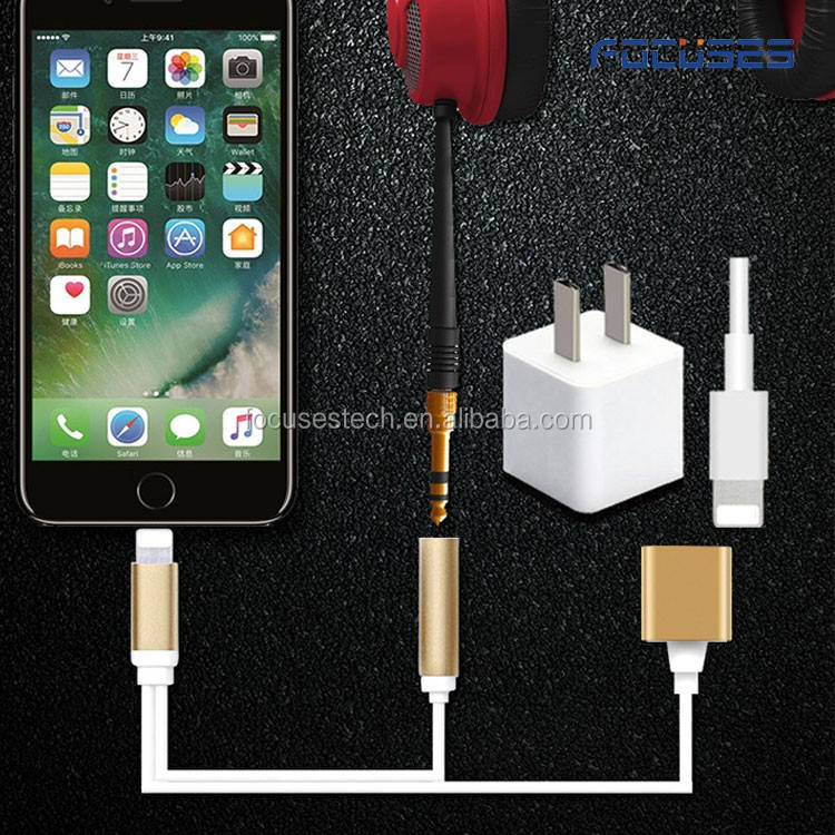8Pin a Adaptador de Audio para el iphone 7,2 de 1 Pines cargador y 3.5mm Jack de Auriculares de Cable para el iphone 7/7 Plus