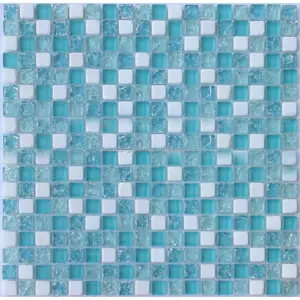 Cream Stone with Crackle Crystal Mosaic Tile Sheet Square Blue Backsplash Washroom of Wall Stickers