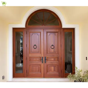 Cat Jendela Lengkung Warna Antik 100% Pintu Eksterior Kayu Oak Solid