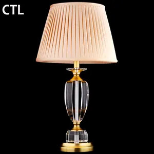 Restaurant decorative fabric led table lamps hotel bedside metal base desk lamp cheap modern luxury k9 crystal table lamp