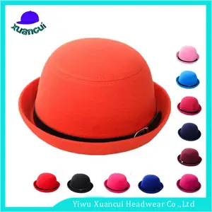 2017 Mode Nouveau Femme Cap Ronde Populaire Melon Dames Cloche Hat fedora avec ceinture noire