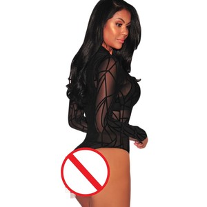 Donne calde di Modo Nero Tute Top Sheer Mesh Geometrico/Stampa Manica Lunga Body <span class=keywords><strong>Perizoma</strong></span> Indumenti Da Notte Sexy E32166/E32110 - Product Image 4