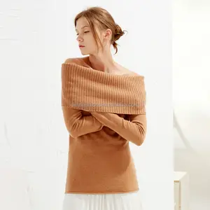 Factory wholesale custom design cowl neck off shoulder cashmere women sweater