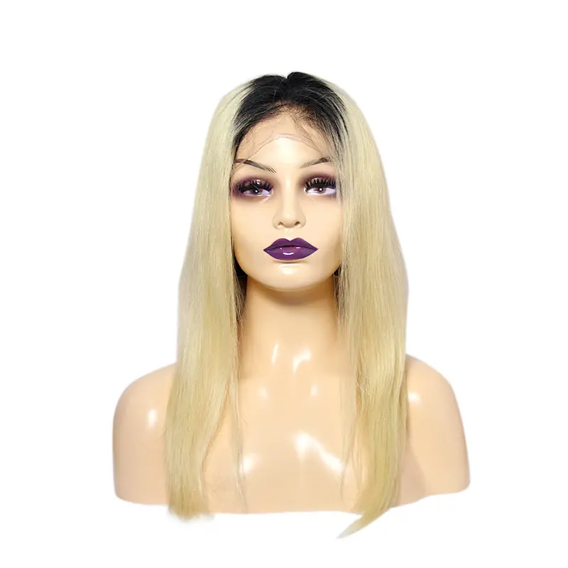 peruvian two tone blond virgin human hair glueless cheap silk base top 1b/613 blonde ombre full lace front wig with baby hair