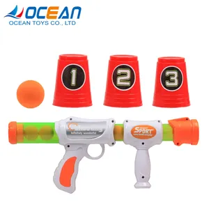 Kids safe shooting game round foam soft bullet gun with plastic cup target