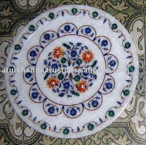 Plaque verte à incrustation en pierre de marbre, décoration ronde pour la maison - Product Image 1