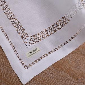 N011: White <strong>Linen</strong> <strong>Placemats</strong> With Drawnwork White Handmade Embroidery Place Mat Rectangular Tableware Mat - Product Image 6