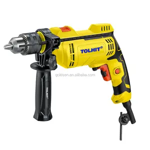 TOLHIT China Power Tools Yellow Portable Hand Magnetic Drill Machine Industrial Cordless Electric Impact Drill 13mm with Hammer