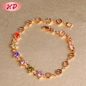 Pulsera de zirconia chapada en oro de 18k para mujer y niña, nuevo diseño de moda, venta al por mayor, 2016