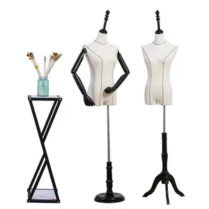 fashion ladies manikin fabric linen covered female clothes display dress form mannequin bust wood arms on wheels stand