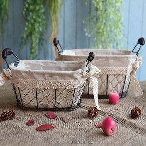 Keranjang Buah atau Bunga dari Kawat Ayam Coklat Tua Bentuk Bulat & Persegi Panjang, Anyaman Tangan, dengan Lapisan Dalam yang Dapat Dilepas, untuk Penyimpanan Grosir - Product Image 4