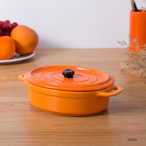 Ustensiles de cuisson en céramique <span class=keywords><strong>avec</strong></span> <span class=keywords><strong>couvercle</strong></span>, poêles <span class=keywords><strong>à</strong></span> pâtisserie originales en porcelaine de couleur orange, vaisselle décorative - Product Image 5
