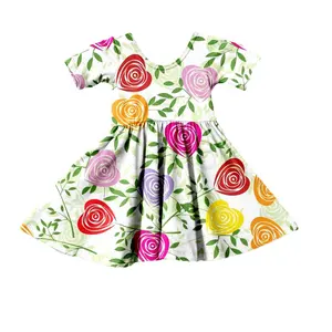 Impresión personalizada personalizado de moda niños vestido de algodón niños Simple huellas patrón de los niños de primavera niñas lindo vestidos