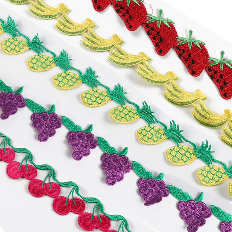 different types of fruit shape embroidery polyester chemical lace trim for decoration