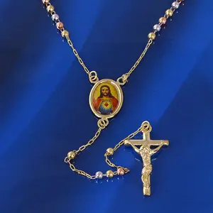 41339 xuping religion jewelry, multicolor christian rosary necklace with cross pendant