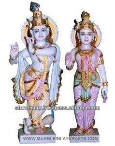 Statue en marbre blanc Shree Krishna Radha Ji, Statue en pierre colorée Radha Krishna, magnifique sculpture, culte religieux Hindu - Product Image 1