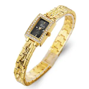 Reloj de pulsera de metal y latón dorado para mujer, con carcasa de movimiento de cuarzo japonés, piedra de diamante, hecho en la fábrica de reloj de Shen