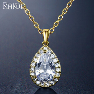RAKOL NP3002 AAA <span class=keywords><strong>collana</strong></span> di zirconi placcati <span class=keywords><strong>oro</strong></span> ottone semplice <span class=keywords><strong>collana</strong></span> di gioielli a catena <span class=keywords><strong>lunga</strong></span> - Product Image 4