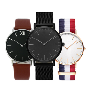 Özel Logo basit Minimalist erkek kol saati sevgililer kuvars naylon kayış ve deri kayış paslanmaz çelik tel örgü bant izle - Product Image 1