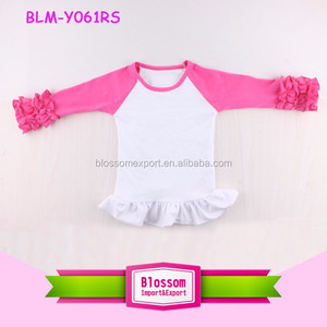 Moda caliente EE. UU. Por encargo de los niños glaseado Ruffle Raglan camisas algodón 3/4 camisetas en blanco niños cuerpo blanco Raglan bebé Gir niños - Product Image 2