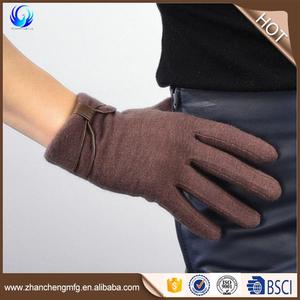 100% <span class=keywords><strong>Gants</strong></span> en laine pour femmes Faux cuir garniture nœuds tricot noir <span class=keywords><strong>marron</strong></span> gris camée - Product Image 4