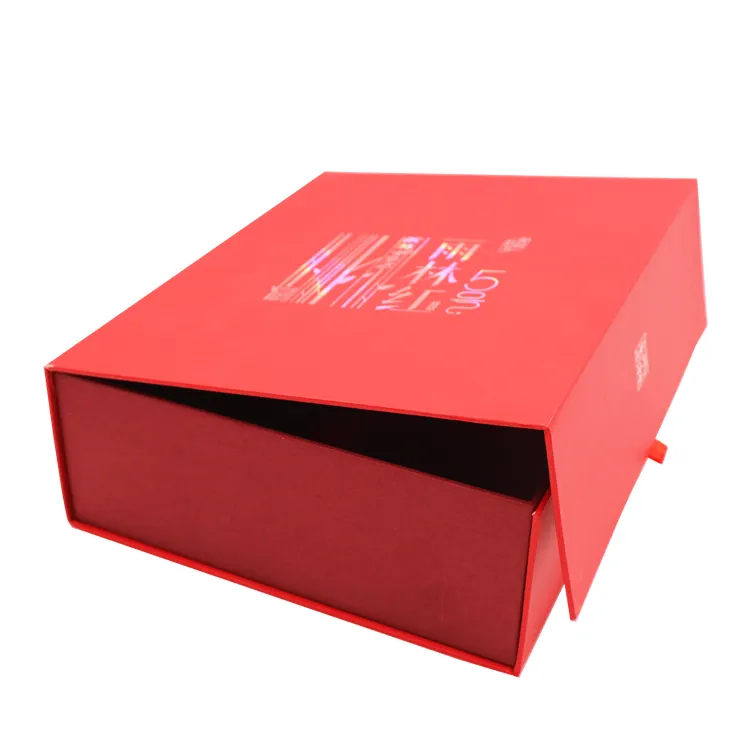 Factory Custom logo hot foil red gift paper box cardboard magnetic packaging box for cosmetic