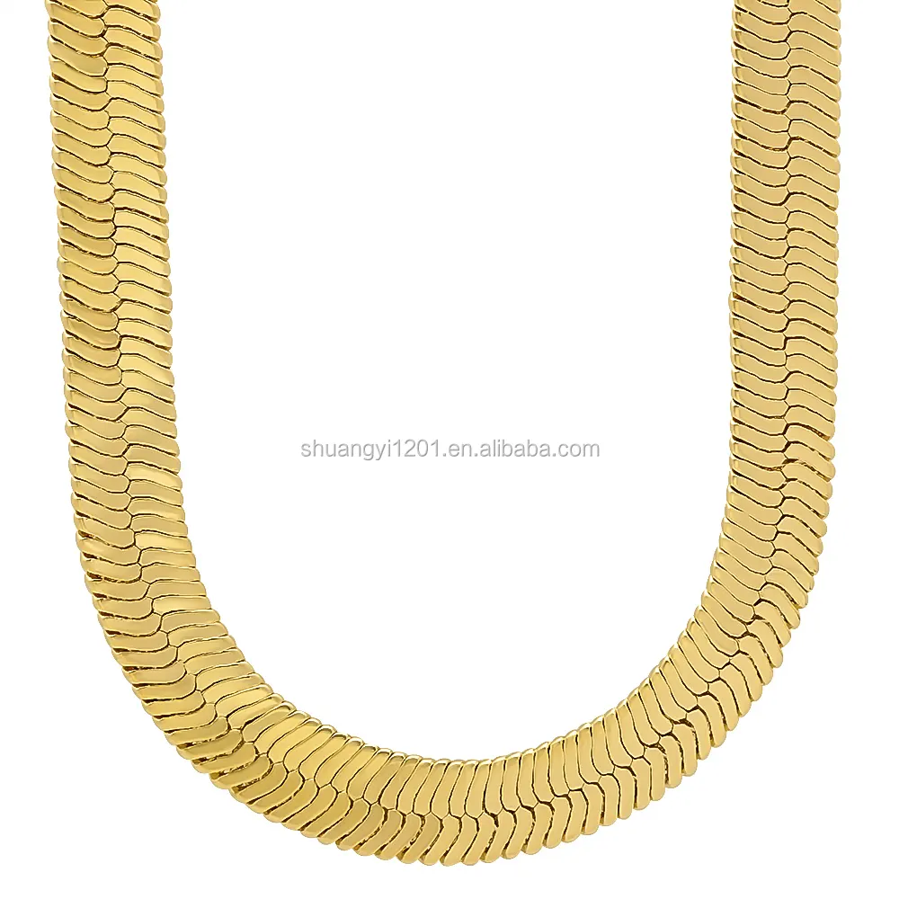 10mm 11mm 12mm 14mm Flat Snake Chain Gold Necklace Silky Herringbone Necklaces Chain 18/20/22/24 Inch