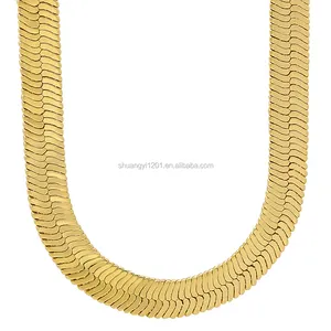 10ミリメートル11ミリメートル12ミリメートル14ミリメートルFlat Snake Chain Gold Necklace Silky Herringbone Necklaces Chain 18/20/22/24 Inch