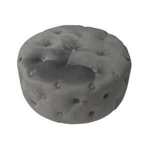 Puf otomano con burbuja de tela de terciopelo gris redondo de <span class=keywords><strong>Bailey</strong></span> con botón - Product Image 1