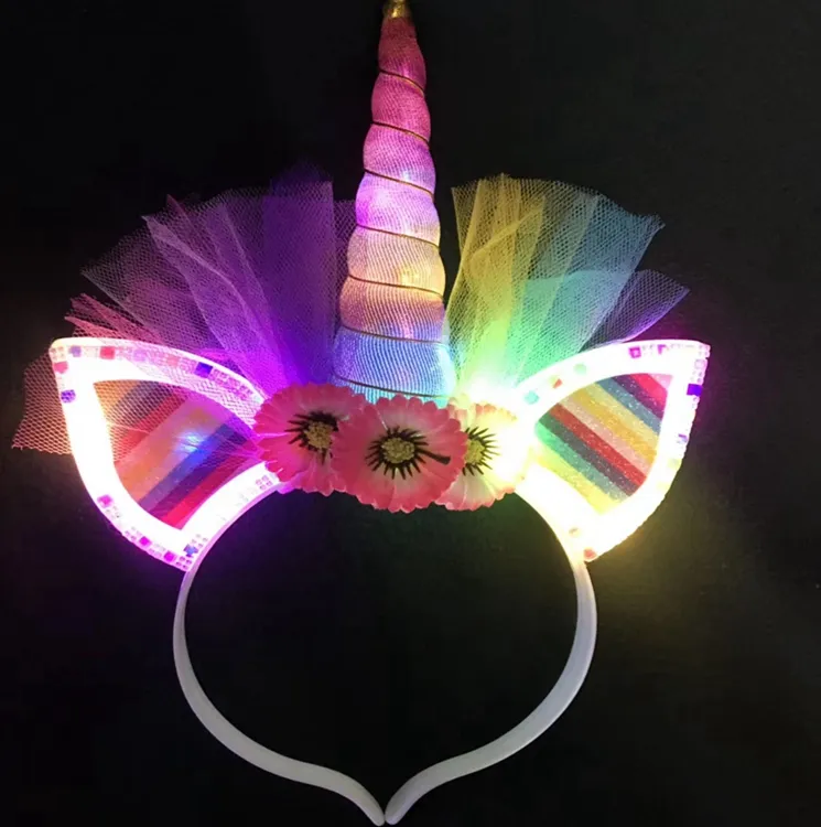 2018 new wholesale LED flashing unicorn heard band hot special hair band for party use kids toys