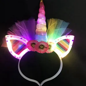 2018 חדש סיטונאי LED מהבהב unicorn שמע להקת חם מיוחד שיער להקת למסיבה להשתמש ילדים צעצועים