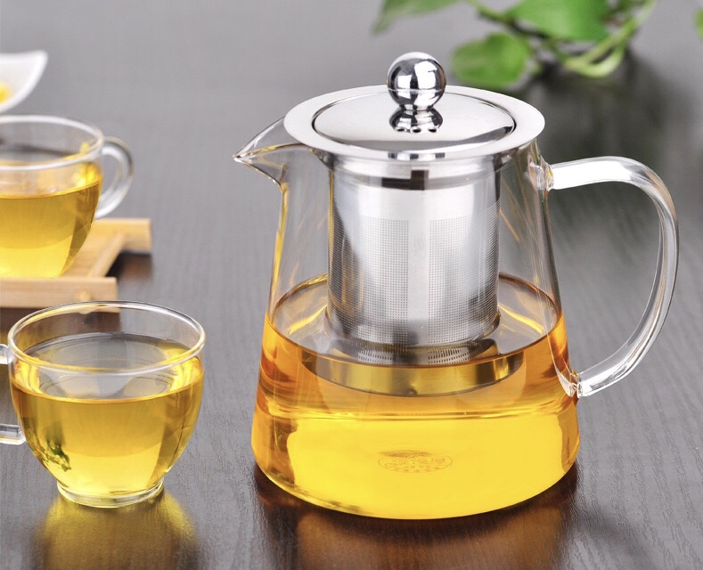 heat resistant clear Borosilicate glass teapot with removable stainless steel infuser