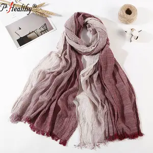 Women crumple scarf hijabs all season viscose cotton crinkle two tone hijab with small tassels