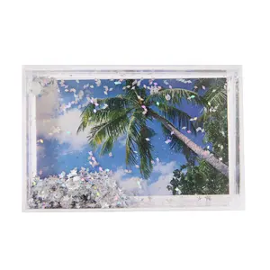 Heart-Shaped Liquid Glitter Acrylic Photo Frame Magnet Plastic Photo Frame with Water Effect and Glitter Design for Home Decor