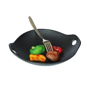 new porous ceramic plate with handle black heat resistant ceramic dinnerware plate