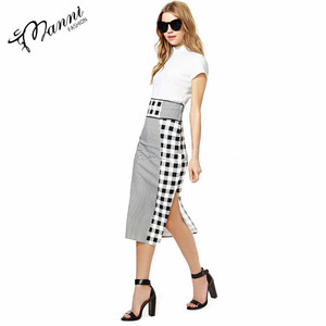 Manni contraste guinga imprime faldas en <span class=keywords><strong>un</strong></span> panel diseño cintura banda para <span class=keywords><strong>un</strong></span> ajuste favorecedor y lateral sexy hendidura - Product Image 2