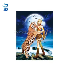 High definition wall hanging girl and tiger 3d picture