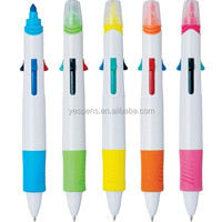 Stylo à bille promotionnel multifonction 4 en 1 en vrac en gros Surligneur à double tête Plusieurs couleurs
