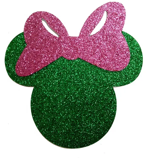 Cabeza de ratón personalizada con lazo rosa, verde brillante, brillante, motivo de planchado para ropa, venta al por mayor