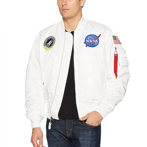 Jaket Putih Sendiri Kustom Nasa Patch Mens Pakaian Musim Gugur Musim Panas Mode Jerman Seragam Katun Longgar Pakaian Kerja Khaki