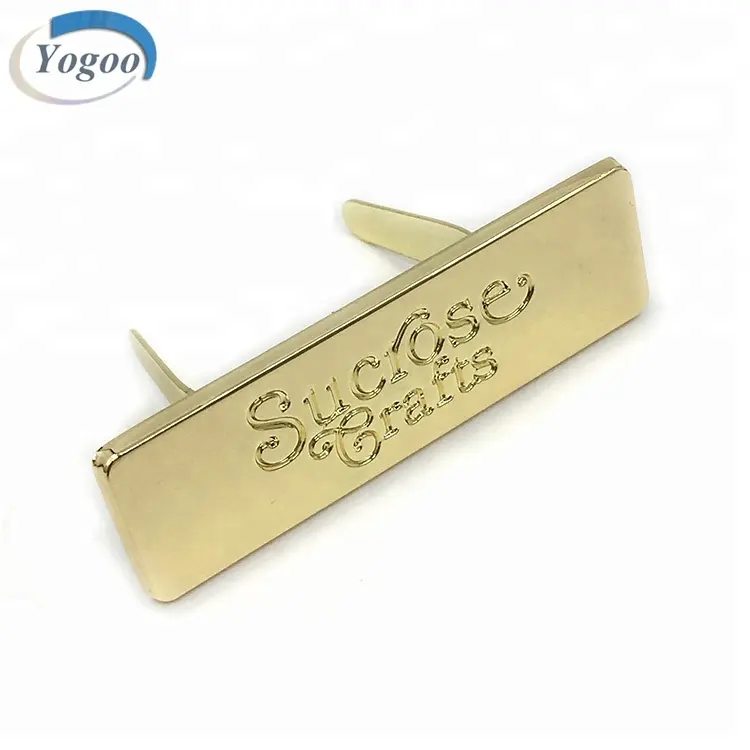 Rechteck Markennamen schild Light Gold Custom Metall Handtasche Logo Label Tag