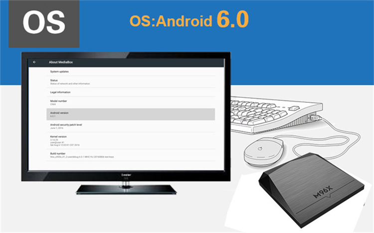 M96X inteligente Android 6.0 tv box 2G + 8G S905X Amlogic Quad Core Kodi 16.1 Mejor Reproductor Multimedia
