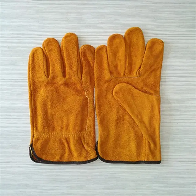 Yellow 10" inch buffalo dring gloves cowhide leather working gloves garden gloves